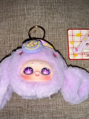 Samuel plush  Lavender Bunny Plush Keychain with Gold Ring
